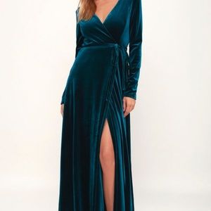 Lulus Jacinda Velvet Maxi Wrap Dress with Sleeves
